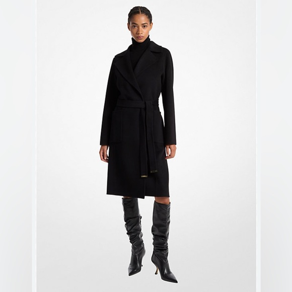 Elegant Black Belted Coat Michael Kors women’s XXL wool blend belted wrap coat - Picture 1 of 16